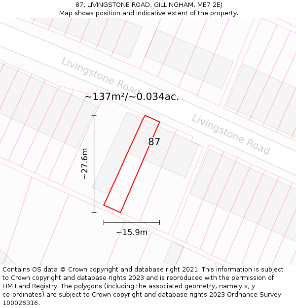 87, LIVINGSTONE ROAD, GILLINGHAM, ME7 2EJ: Plot and title map