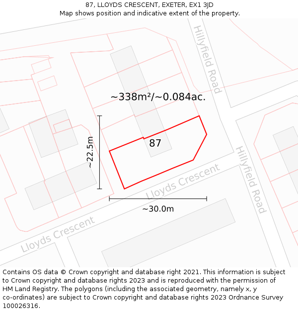 87, LLOYDS CRESCENT, EXETER, EX1 3JD: Plot and title map