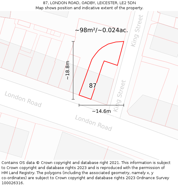 87, LONDON ROAD, OADBY, LEICESTER, LE2 5DN: Plot and title map