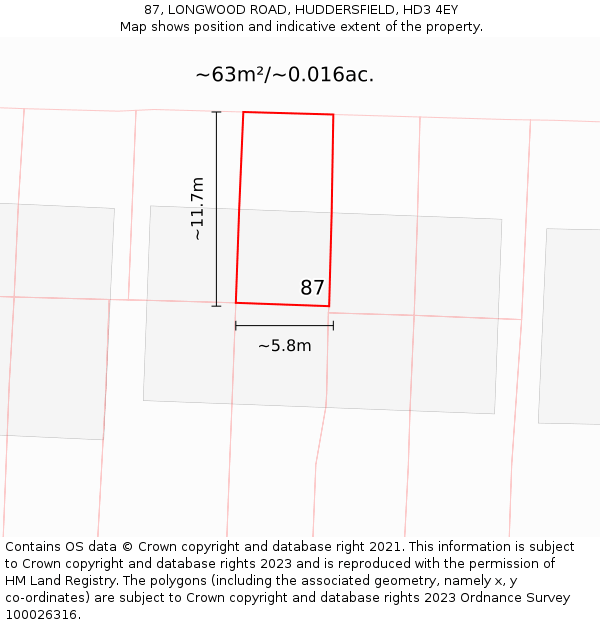 87, LONGWOOD ROAD, HUDDERSFIELD, HD3 4EY: Plot and title map
