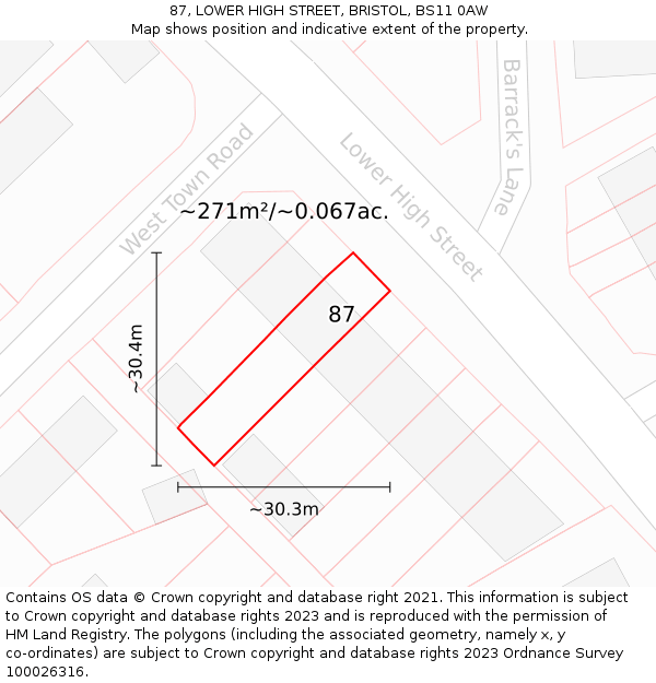 87, LOWER HIGH STREET, BRISTOL, BS11 0AW: Plot and title map