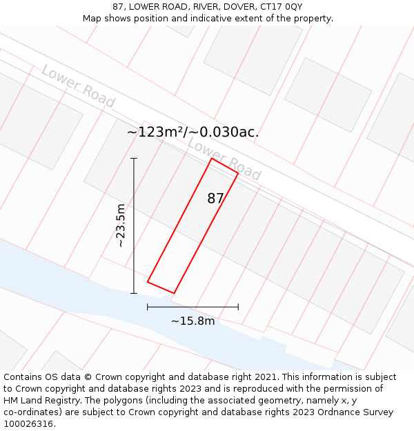 87, LOWER ROAD, RIVER, DOVER, CT17 0QY: Plot and title map