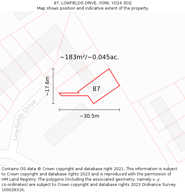 87, LOWFIELDS DRIVE, YORK, YO24 3DQ: Plot and title map