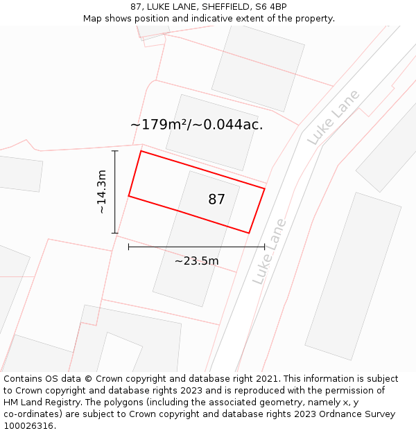 87, LUKE LANE, SHEFFIELD, S6 4BP: Plot and title map