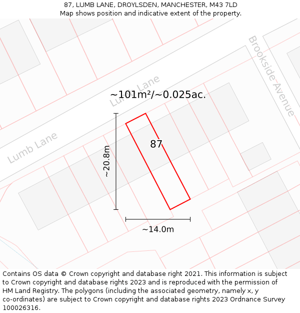 87, LUMB LANE, DROYLSDEN, MANCHESTER, M43 7LD: Plot and title map