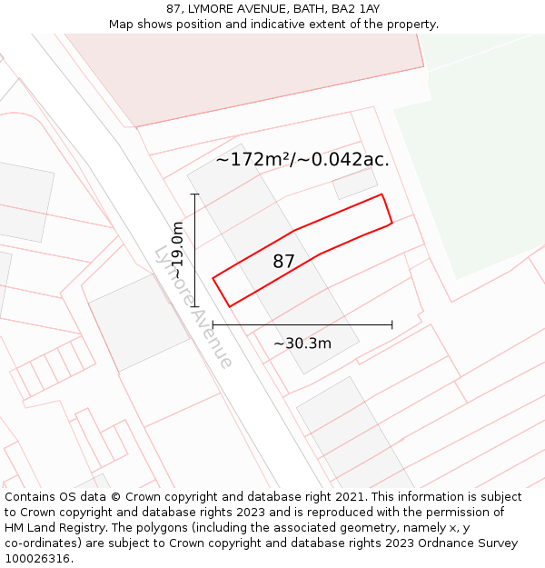 87, LYMORE AVENUE, BATH, BA2 1AY: Plot and title map