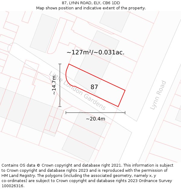 87, LYNN ROAD, ELY, CB6 1DD: Plot and title map