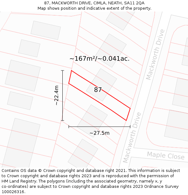 87, MACKWORTH DRIVE, CIMLA, NEATH, SA11 2QA: Plot and title map