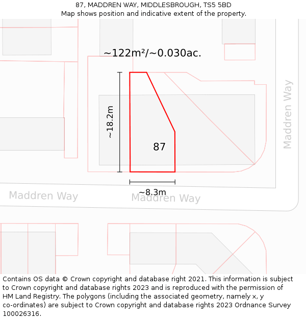87, MADDREN WAY, MIDDLESBROUGH, TS5 5BD: Plot and title map