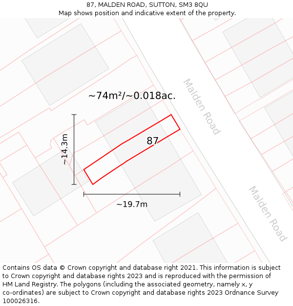87, MALDEN ROAD, SUTTON, SM3 8QU: Plot and title map