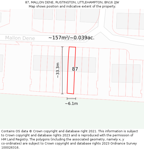 87, MALLON DENE, RUSTINGTON, LITTLEHAMPTON, BN16 2JW: Plot and title map