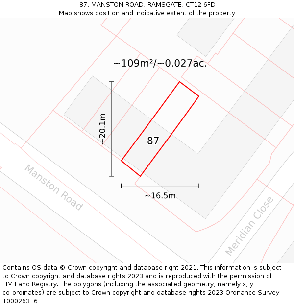 87, MANSTON ROAD, RAMSGATE, CT12 6FD: Plot and title map