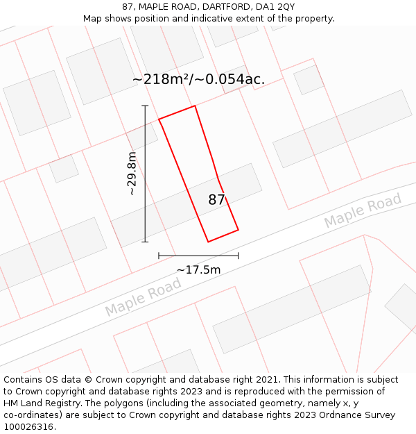 87, MAPLE ROAD, DARTFORD, DA1 2QY: Plot and title map