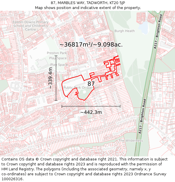 87, MARBLES WAY, TADWORTH, KT20 5JP: Plot and title map