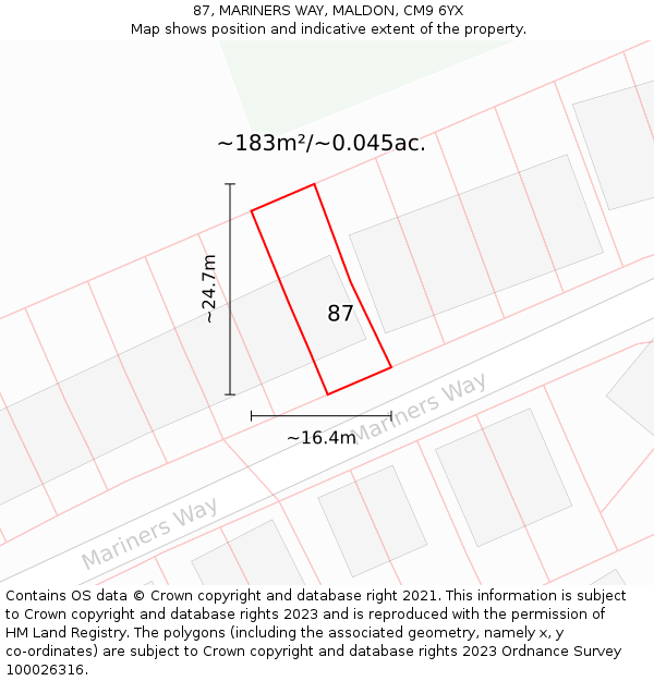 87, MARINERS WAY, MALDON, CM9 6YX: Plot and title map