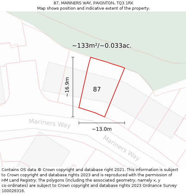 87, MARINERS WAY, PAIGNTON, TQ3 1RX: Plot and title map