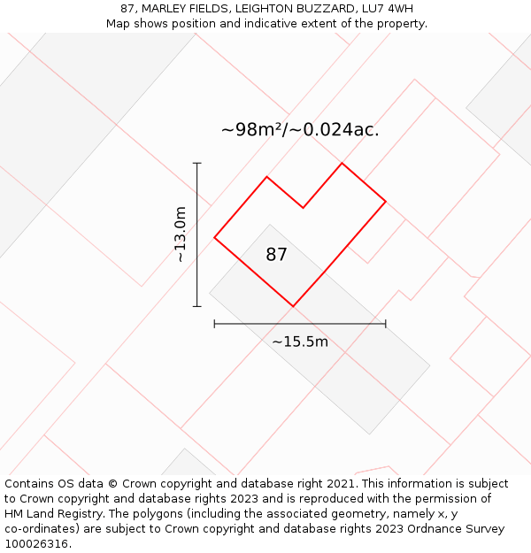 87, MARLEY FIELDS, LEIGHTON BUZZARD, LU7 4WH: Plot and title map