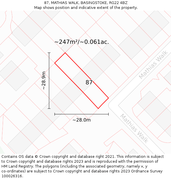 87, MATHIAS WALK, BASINGSTOKE, RG22 4BZ: Plot and title map