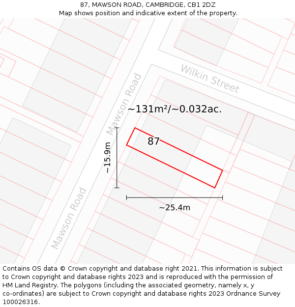 87, MAWSON ROAD, CAMBRIDGE, CB1 2DZ: Plot and title map
