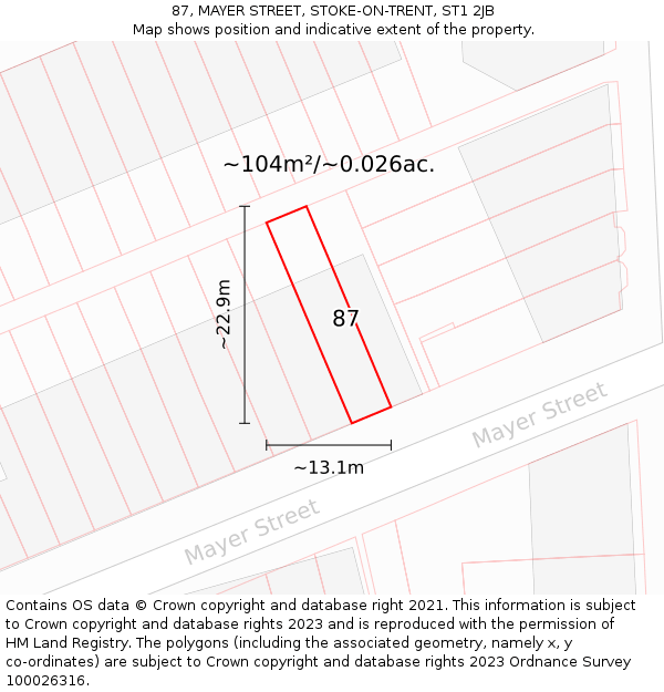 87, MAYER STREET, STOKE-ON-TRENT, ST1 2JB: Plot and title map