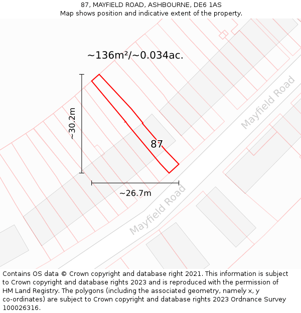 87, MAYFIELD ROAD, ASHBOURNE, DE6 1AS: Plot and title map