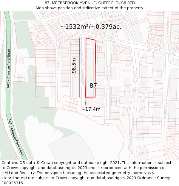 87, MEERSBROOK AVENUE, SHEFFIELD, S8 9ED: Plot and title map