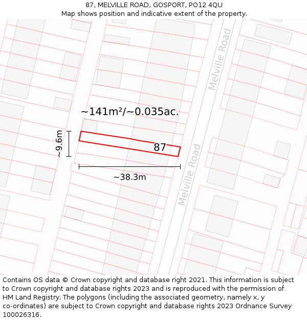 87, MELVILLE ROAD, GOSPORT, PO12 4QU: Plot and title map