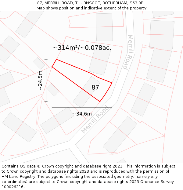 87, MERRILL ROAD, THURNSCOE, ROTHERHAM, S63 0PH: Plot and title map
