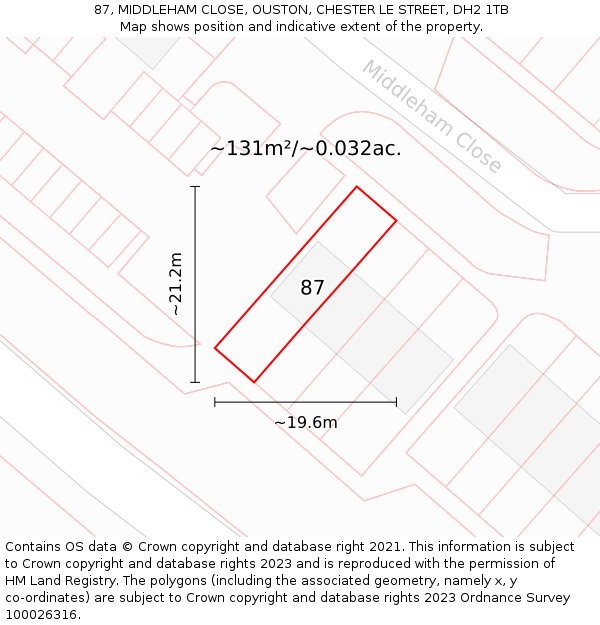 87, MIDDLEHAM CLOSE, OUSTON, CHESTER LE STREET, DH2 1TB: Plot and title map
