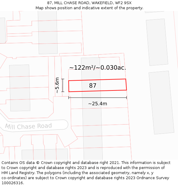 87, MILL CHASE ROAD, WAKEFIELD, WF2 9SX: Plot and title map