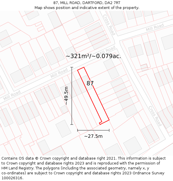 87, MILL ROAD, DARTFORD, DA2 7RT: Plot and title map
