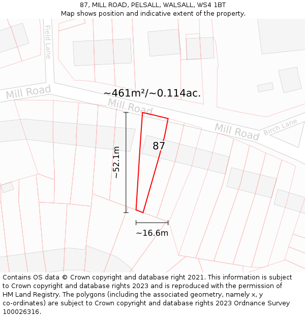 87, MILL ROAD, PELSALL, WALSALL, WS4 1BT: Plot and title map