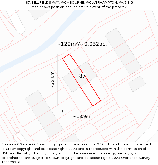 87, MILLFIELDS WAY, WOMBOURNE, WOLVERHAMPTON, WV5 8JG: Plot and title map