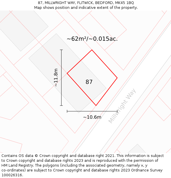 87, MILLWRIGHT WAY, FLITWICK, BEDFORD, MK45 1BQ: Plot and title map