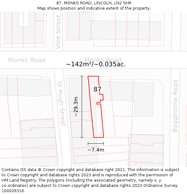 87, MONKS ROAD, LINCOLN, LN2 5HR: Plot and title map