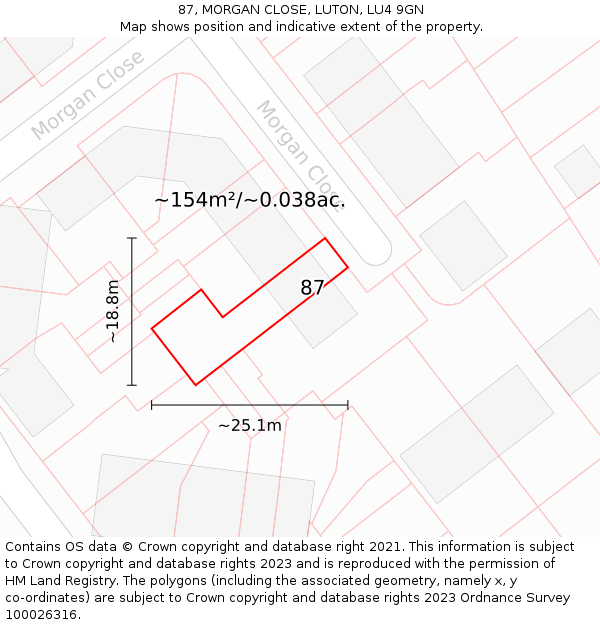 87, MORGAN CLOSE, LUTON, LU4 9GN: Plot and title map