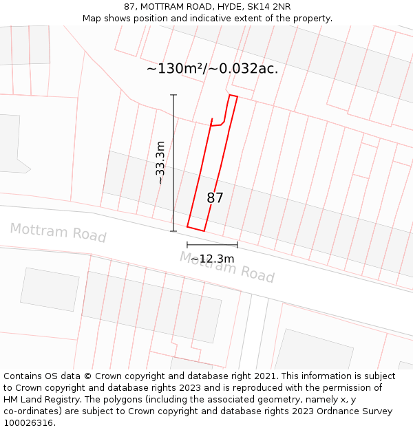 87, MOTTRAM ROAD, HYDE, SK14 2NR: Plot and title map