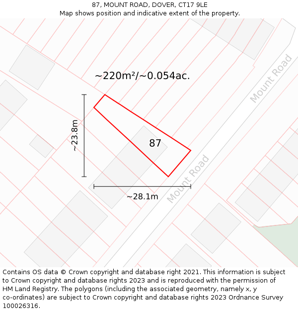 87, MOUNT ROAD, DOVER, CT17 9LE: Plot and title map