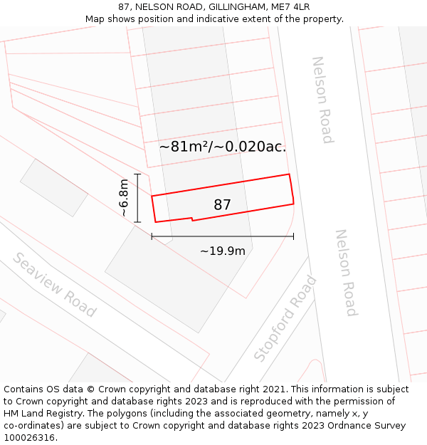 87, NELSON ROAD, GILLINGHAM, ME7 4LR: Plot and title map
