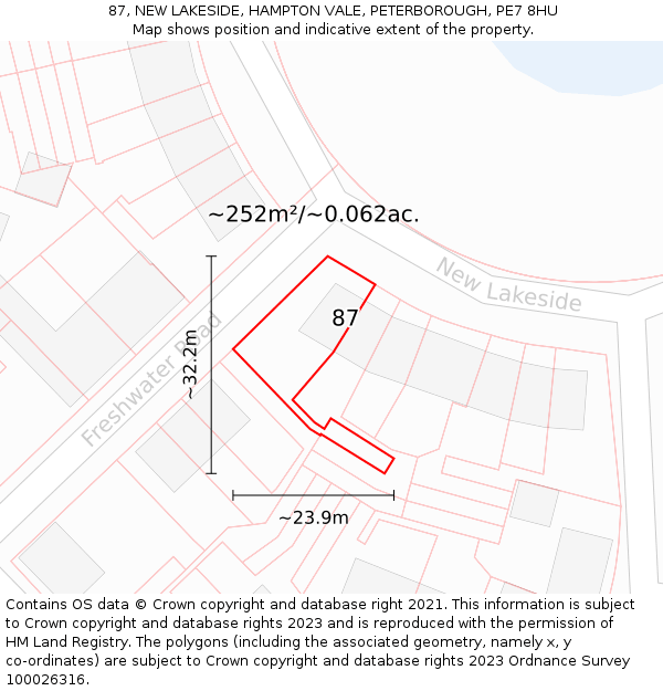 87, NEW LAKESIDE, HAMPTON VALE, PETERBOROUGH, PE7 8HU: Plot and title map