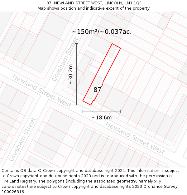 87, NEWLAND STREET WEST, LINCOLN, LN1 1QF: Plot and title map