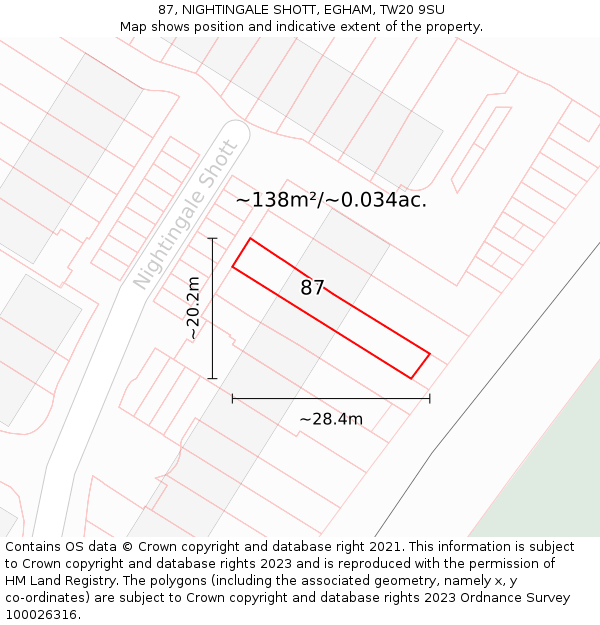 87, NIGHTINGALE SHOTT, EGHAM, TW20 9SU: Plot and title map