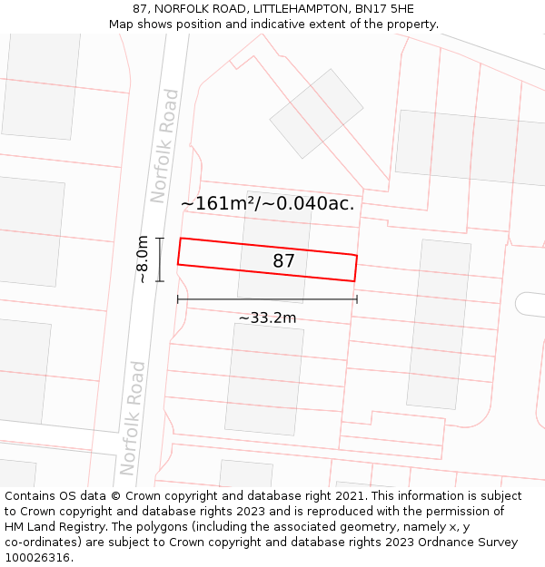 87, NORFOLK ROAD, LITTLEHAMPTON, BN17 5HE: Plot and title map