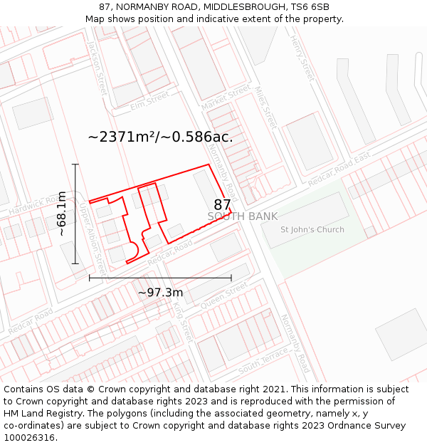87, NORMANBY ROAD, MIDDLESBROUGH, TS6 6SB: Plot and title map