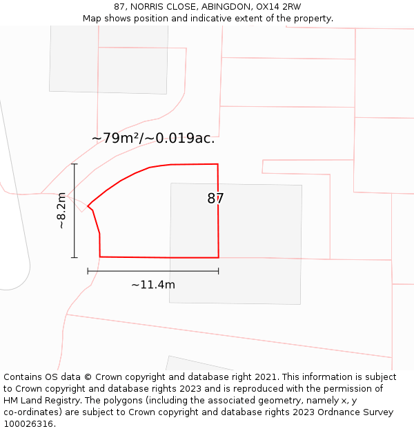 87, NORRIS CLOSE, ABINGDON, OX14 2RW: Plot and title map