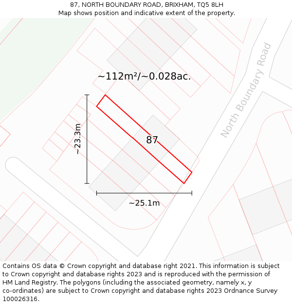 87, NORTH BOUNDARY ROAD, BRIXHAM, TQ5 8LH: Plot and title map