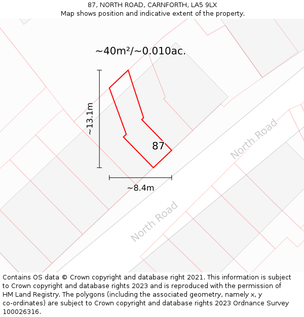 87, NORTH ROAD, CARNFORTH, LA5 9LX: Plot and title map