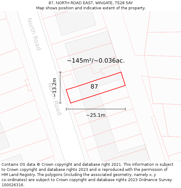 87, NORTH ROAD EAST, WINGATE, TS28 5AY: Plot and title map