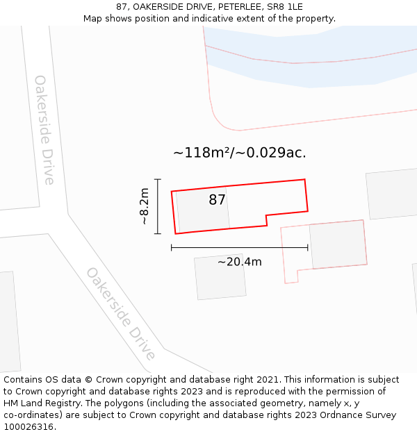 87, OAKERSIDE DRIVE, PETERLEE, SR8 1LE: Plot and title map