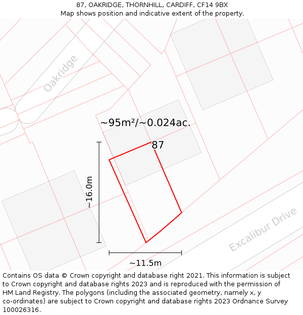 87, OAKRIDGE, THORNHILL, CARDIFF, CF14 9BX: Plot and title map